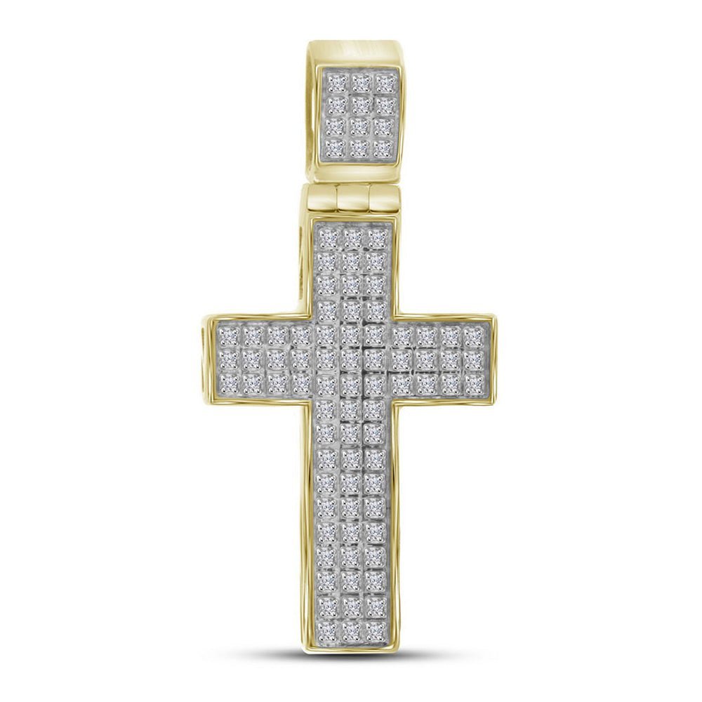 10kt Yellow Gold Men's Round Diamond Cross Charm Pendant - 1/4 Cttw - Splendid Jewellery