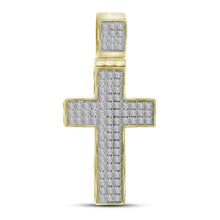 Load image into Gallery viewer, 10kt Yellow Gold Men's Round Diamond Cross Charm Pendant - 1/4 Cttw - Splendid Jewellery
