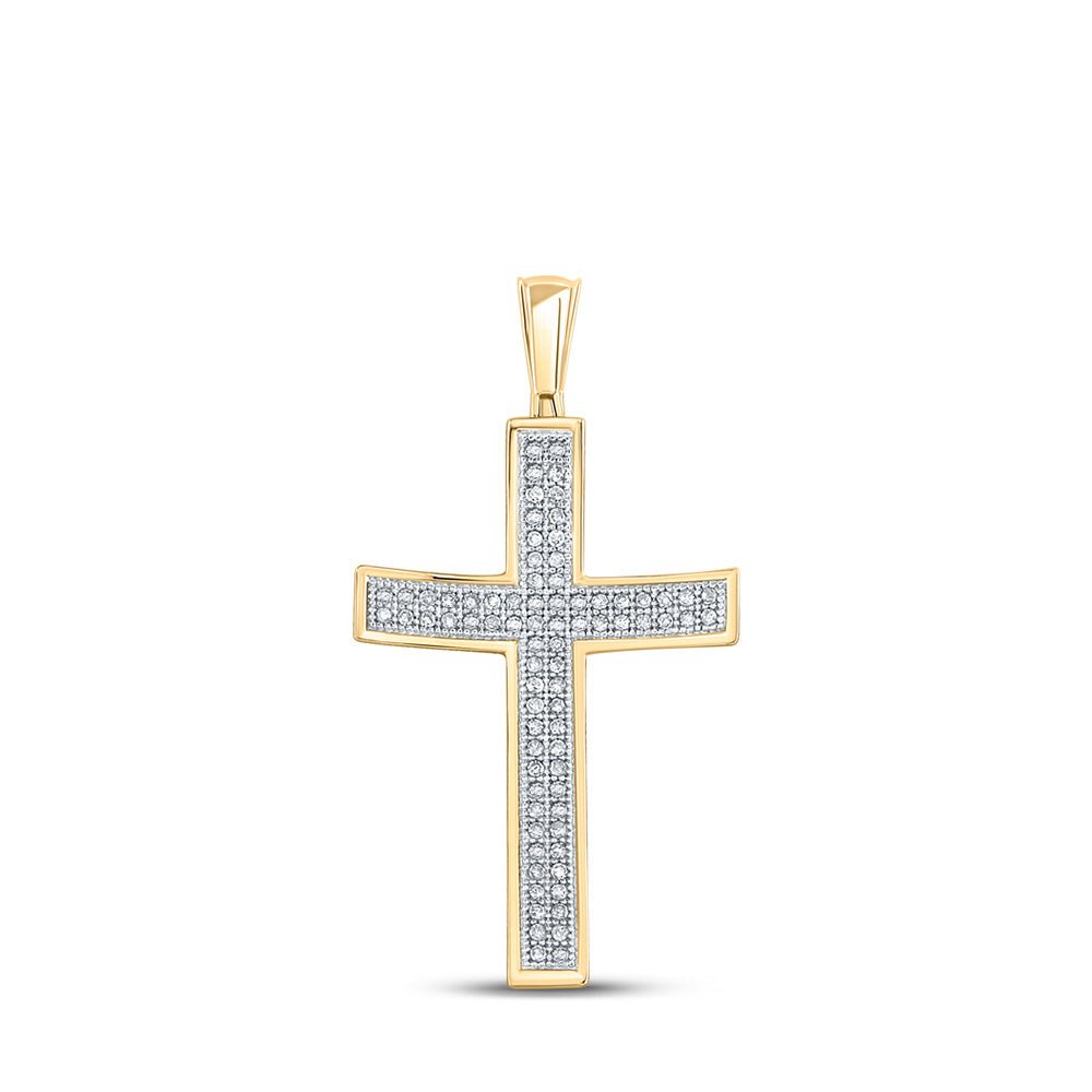 10kt Yellow Gold Men's Round Diamond Cross Charm Pendant - 1/4 Cttw | Splendid Jewellery - Splendid Jewellery