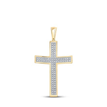 Load image into Gallery viewer, 10kt Yellow Gold Men's Round Diamond Cross Charm Pendant - 1/4 Cttw | Splendid Jewellery - Splendid Jewellery