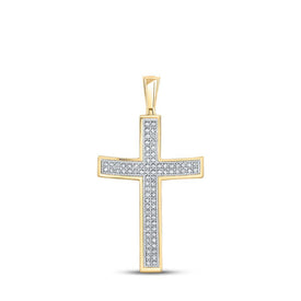 10kt Yellow Gold Men's Round Diamond Cross Charm Pendant - 1/4 Cttw | Splendid Jewellery - Splendid Jewellery