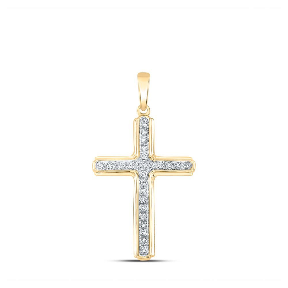 10kt Yellow Gold Men's Round Diamond Cross Charm Pendant - 1/5 Cttw - Splendid Jewellery - Splendid Jewellery