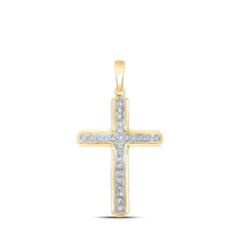 Load image into Gallery viewer, 10kt Yellow Gold Men's Round Diamond Cross Charm Pendant - 1/5 Cttw - Splendid Jewellery - Splendid Jewellery