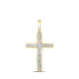10kt Yellow Gold Men's Round Diamond Cross Charm Pendant - 1/5 Cttw - Splendid Jewellery - Splendid Jewellery
