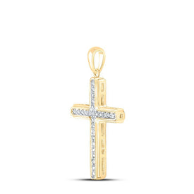 10kt Yellow Gold Men's Round Diamond Cross Charm Pendant - 1/5 Cttw - Splendid Jewellery - Splendid Jewellery