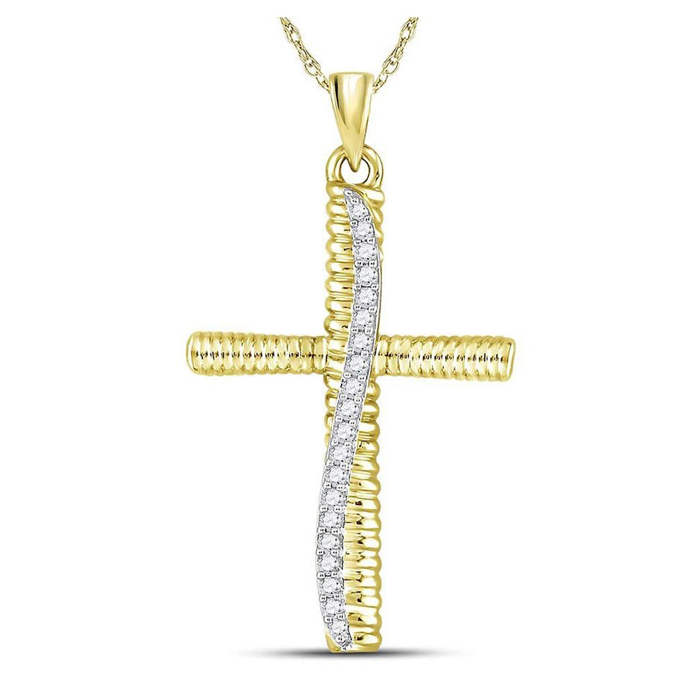 10kt Yellow Gold Mens Round Diamond Cross Charm Pendant 1/6 Cttw | Splendid Jewellery - Splendid Jewellery