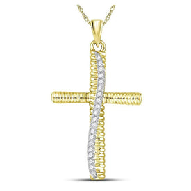 10kt Yellow Gold Mens Round Diamond Cross Charm Pendant 1/6 Cttw | Splendid Jewellery - Splendid Jewellery