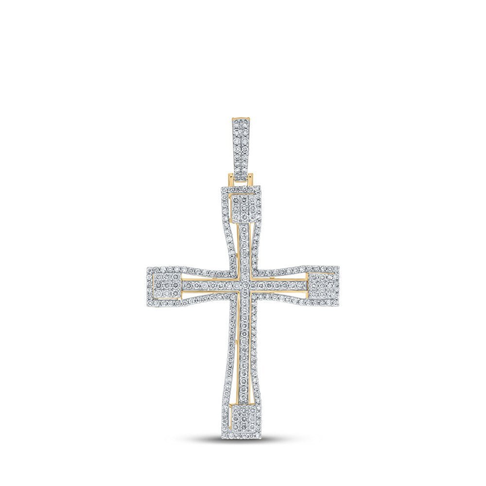 10kt Yellow Gold Men's Round Diamond Cross Charm Pendant - 2 - 1/2 Ct.t.w. - Splendid Jewellery
