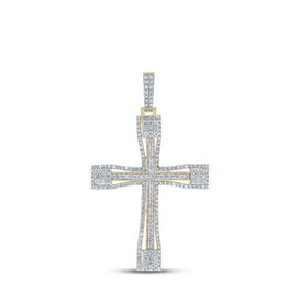 10kt Yellow Gold Men's Round Diamond Cross Charm Pendant - 2 - 1/2 Ct.t.w. - Splendid Jewellery