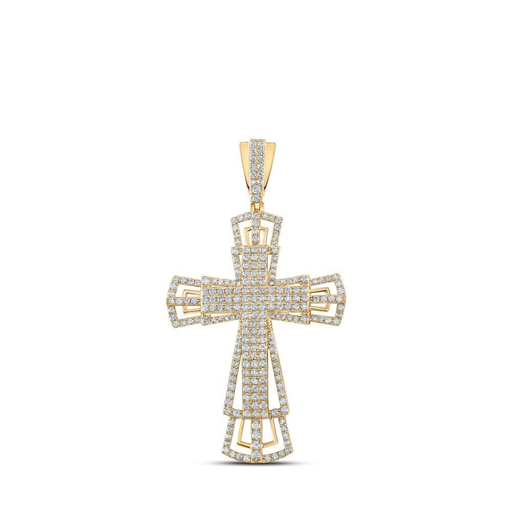 10kt Yellow Gold Men's Round Diamond Cross Charm Pendant - 2 - 1/3 Cttw | Splendid Jewellery - Splendid Jewellery