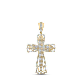 10kt Yellow Gold Men's Round Diamond Cross Charm Pendant - 2 - 1/3 Cttw | Splendid Jewellery - Splendid Jewellery