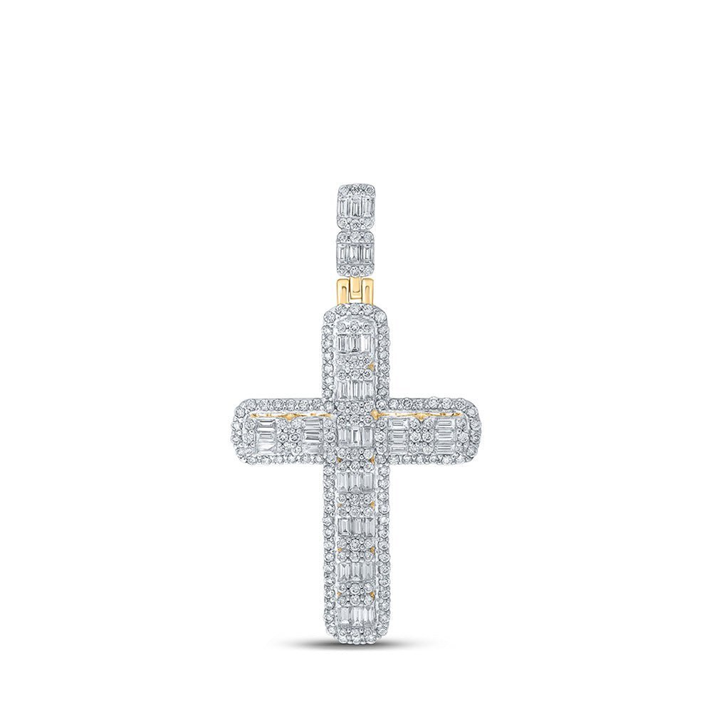10kt Yellow Gold Men's Round Diamond Cross Charm Pendant - 2 - 3/4 Cttw - Splendid Jewellery