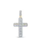 10kt Yellow Gold Men's Round Diamond Cross Charm Pendant - 2 - 3/4 Cttw - Splendid Jewellery