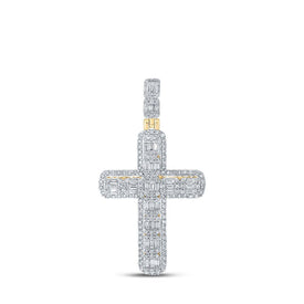 10kt Yellow Gold Men's Round Diamond Cross Charm Pendant - 2 - 3/4 Cttw - Splendid Jewellery