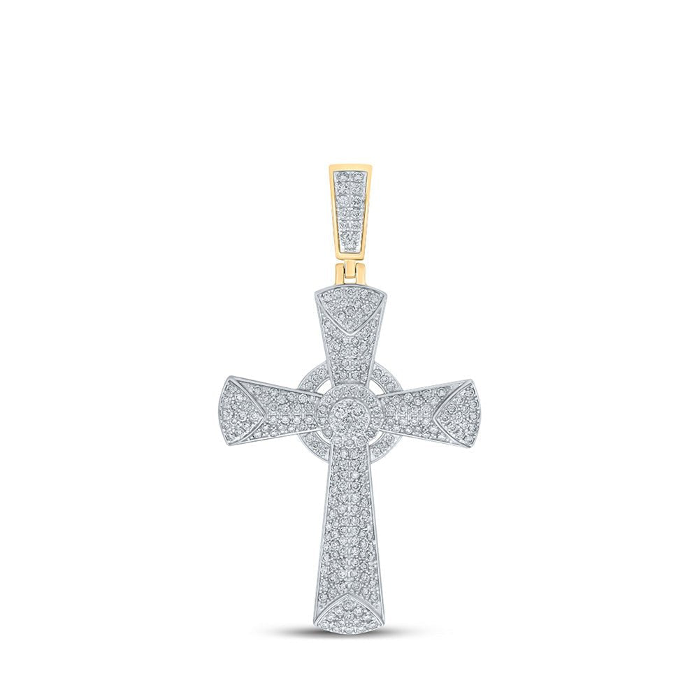 10kt Yellow Gold Men's Round Diamond Cross Charm Pendant - 2 - 3/4 Cttw | Splendid Jewellery - Splendid Jewellery