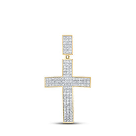 10kt Yellow Gold Men's Round Diamond Cross Charm Pendant - 2 Cttw | Splendid Jewellery - Splendid Jewellery