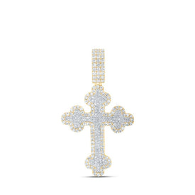 10kt Yellow Gold Men's Round Diamond Cross Charm Pendant - 2 Cttw | Splendid Jewellery - Splendid Jewellery