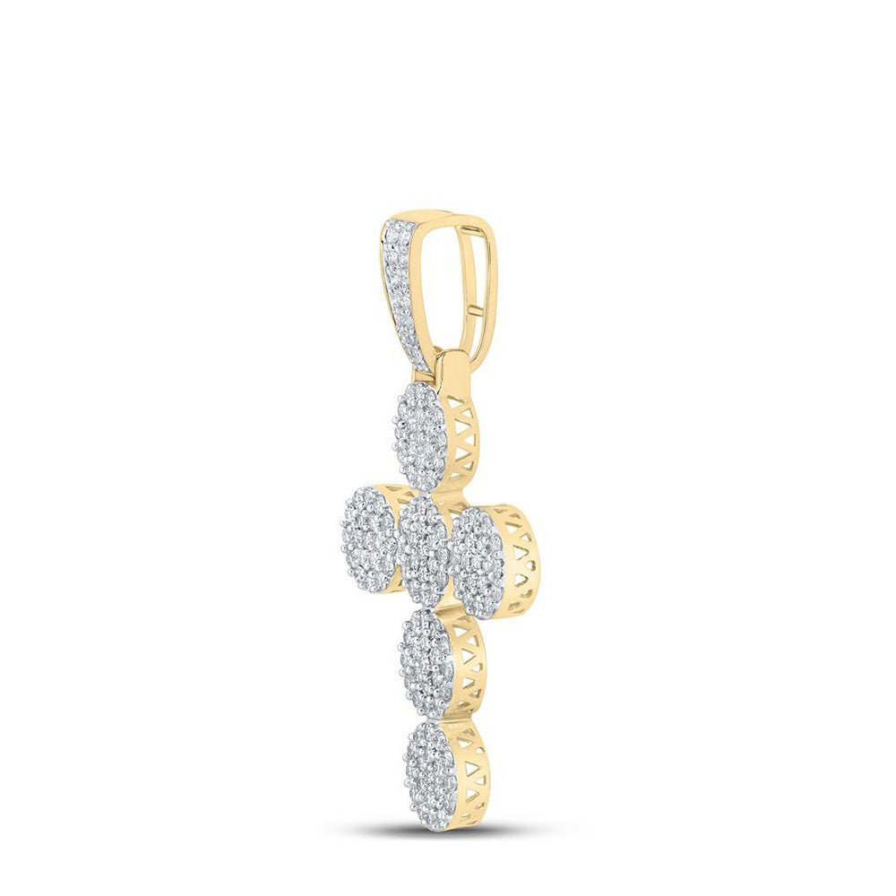 10kt Yellow Gold Men's Round Diamond Cross Charm Pendant - 2 Cttw | Splendid Jewellery - Splendid Jewellery