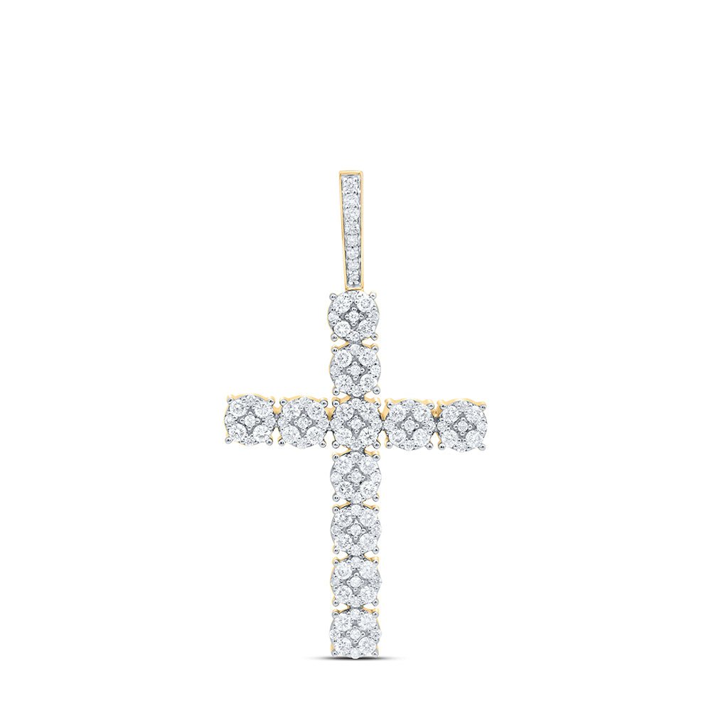 10kt Yellow Gold Men's Round Diamond Cross Charm Pendant - 2 Cttw | Splendid Jewellery - Splendid Jewellery