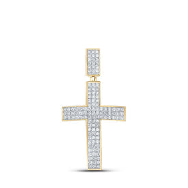 10kt Yellow Gold Men's Round Diamond Cross Charm Pendant - 2 Cttw | Splendid Jewellery - Splendid Jewellery