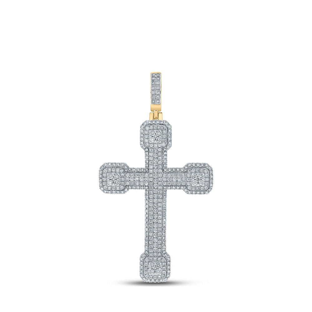10kt Yellow Gold Men's Round Diamond Cross Charm Pendant - 3 - 1/2 Cttw - Splendid Jewellery