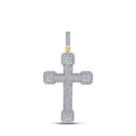 10kt Yellow Gold Men's Round Diamond Cross Charm Pendant - 3 - 1/2 Cttw - Splendid Jewellery