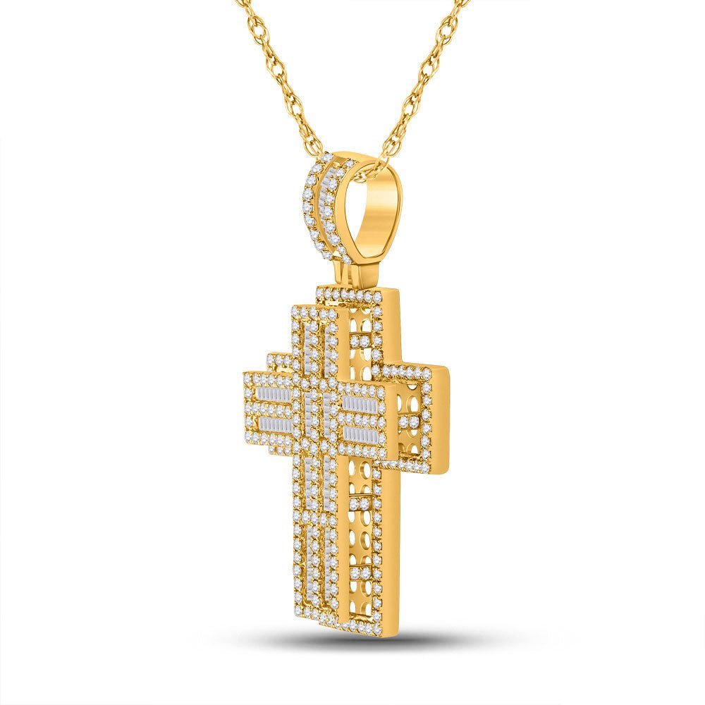 10kt Yellow Gold Men's Round Diamond Cross Charm Pendant - 3 - 1/4 Cttw | Splendid Jewellery - Splendid Jewellery
