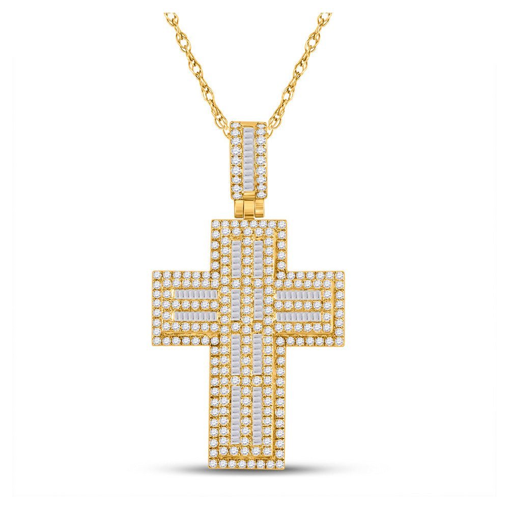 10kt Yellow Gold Men's Round Diamond Cross Charm Pendant - 3 - 1/4 Cttw | Splendid Jewellery - Splendid Jewellery