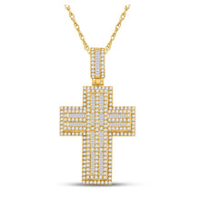 Load image into Gallery viewer, 10kt Yellow Gold Men's Round Diamond Cross Charm Pendant - 3 - 1/4 Cttw | Splendid Jewellery - Splendid Jewellery