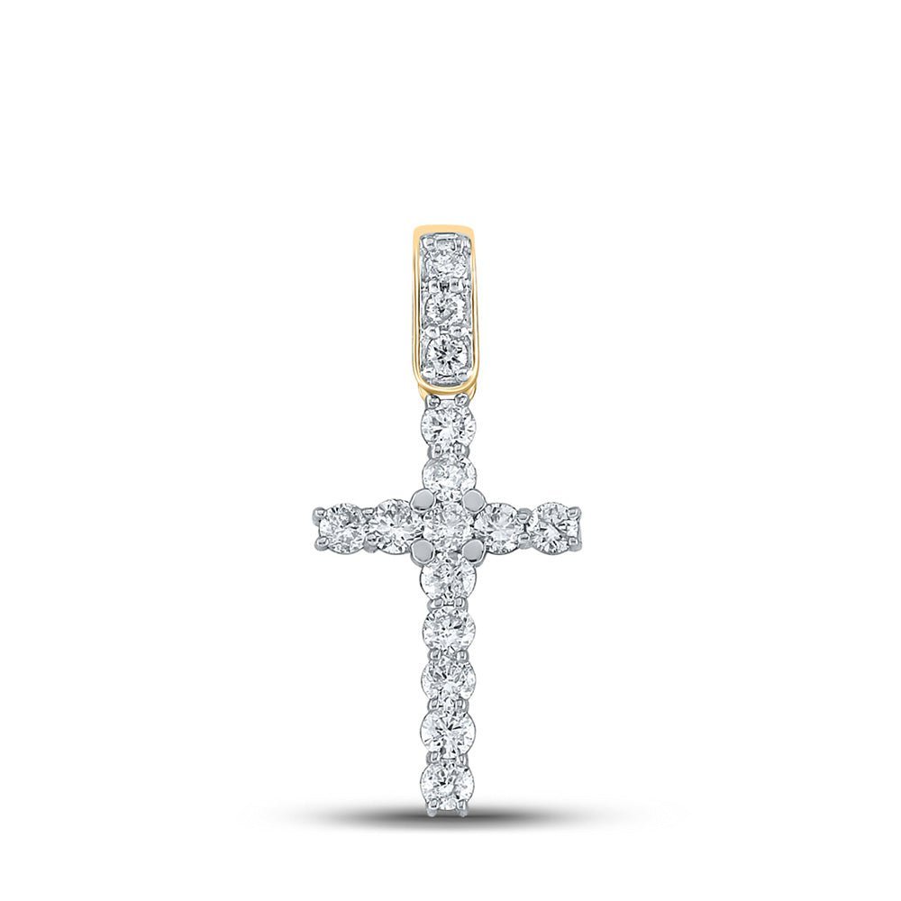 10kt Yellow Gold Men's Round Diamond Cross Charm Pendant - 3/4 Cttw - Splendid Jewellery
