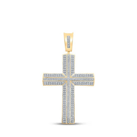 10kt Yellow Gold Mens Round Diamond Cross Charm Pendant 3/4 Cttw | Dazzling Diamond Delight - Splendid Jewellery