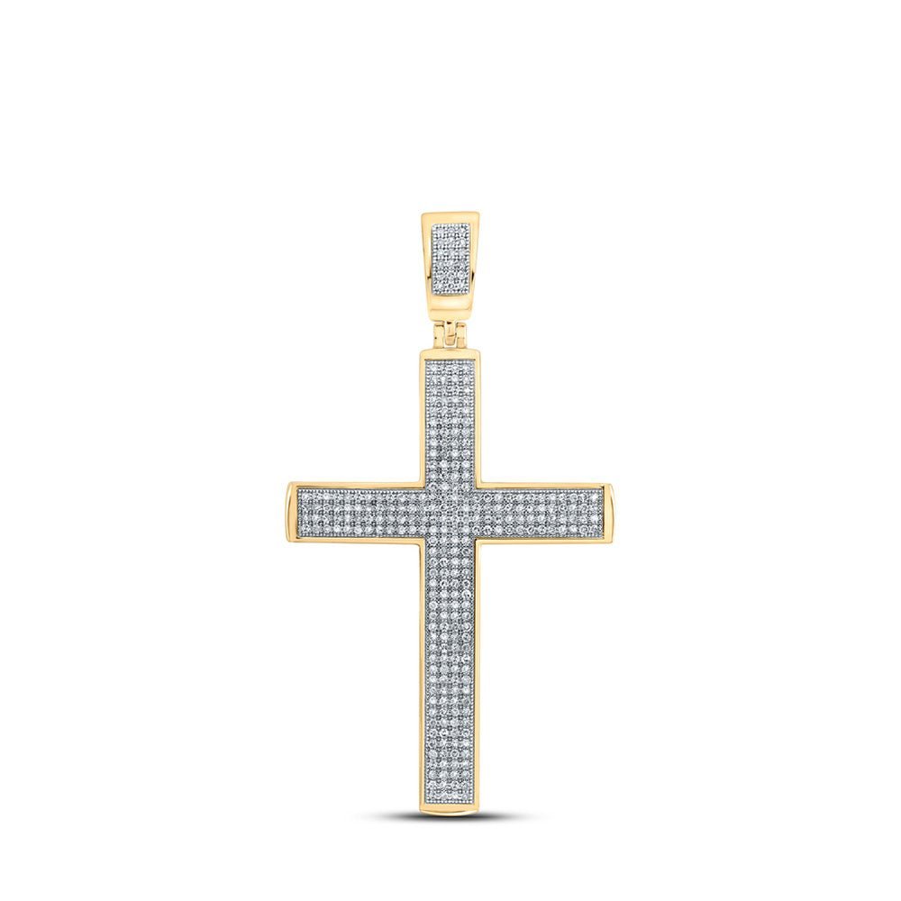10kt Yellow Gold Men's Round Diamond Cross Charm Pendant 3/4 Cttw - Exquisite Masculine Elegance - Splendid Jewellery