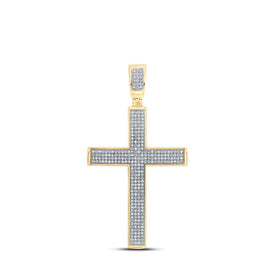 10kt Yellow Gold Men's Round Diamond Cross Charm Pendant 3/4 Cttw - Exquisite Masculine Elegance - Splendid Jewellery
