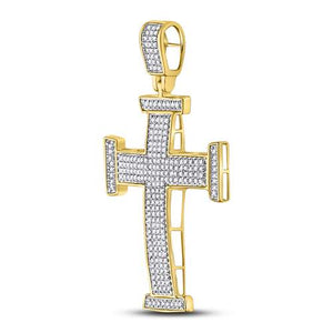 10kt Yellow Gold Men's Round Diamond Cross Charm Pendant - 3/4 Cttw | Splendid Jewellery - Splendid Jewellery