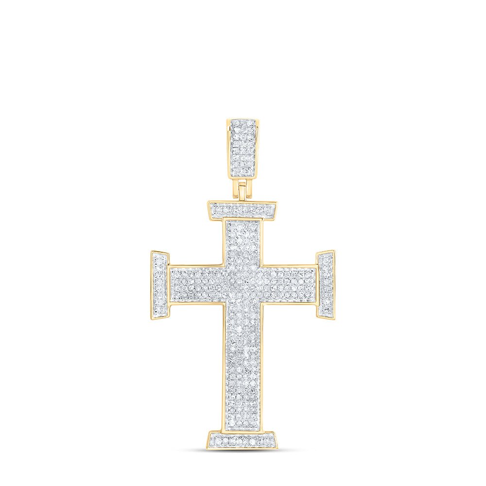 10kt Yellow Gold Men's Round Diamond Cross Charm Pendant - 3/4 Cttw | Splendid Jewellery - Splendid Jewellery