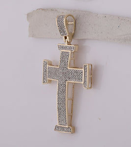 10kt Yellow Gold Men's Round Diamond Cross Charm Pendant - 3/4 Cttw | Splendid Jewellery - Splendid Jewellery