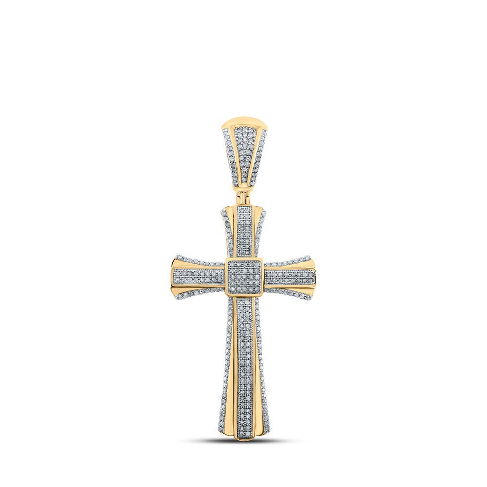 10kt Yellow Gold Men's Round Diamond Cross Charm Pendant - 3/4 Cttw | Splendid Jewellery - Splendid Jewellery