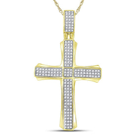 10kt Yellow Gold Men's Round Diamond Cross Charm Pendant - 3/8 Cttw | Splendid Jewellery Side view from the 10Kt Yellow Gold Mens Round Diamond Cross Charm Pendant 3 8 Cttwpin226145 collection by Splendid Jewellery