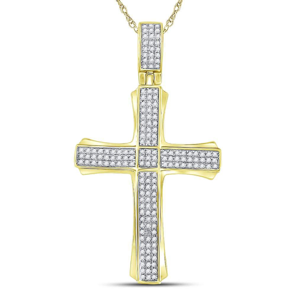 10kt Yellow Gold Men's Round Diamond Cross Charm Pendant - 3/8 Cttw | Splendid Jewellery - Splendid Jewellery