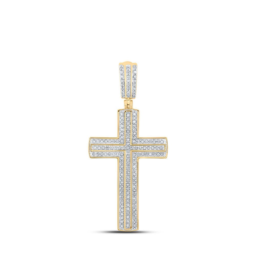 10kt Yellow Gold Men's Round Diamond Cross Charm Pendant - 3/8 Cttw - Splendid Jewellery - Splendid Jewellery