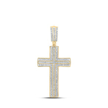 Load image into Gallery viewer, 10kt Yellow Gold Men's Round Diamond Cross Charm Pendant - 3/8 Cttw - Splendid Jewellery - Splendid Jewellery