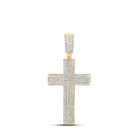 10kt Yellow Gold Men's Round Diamond Cross Charm Pendant - 3/8 Cttw - Splendid Jewellery - Splendid Jewellery