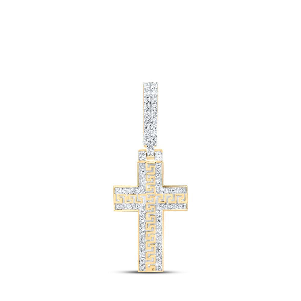 10kt Yellow Gold Men's Round Diamond Cross Charm Pendant - 3/8 Cttw | Splendid Jewellery - Splendid Jewellery