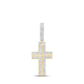 10kt Yellow Gold Men's Round Diamond Cross Charm Pendant - 3/8 Cttw | Splendid Jewellery - Splendid Jewellery