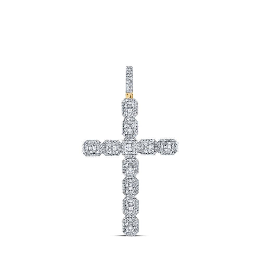 10kt Yellow Gold Men's Round Diamond Cross Charm Pendant - 4 - 1/4 Ct.t.w. - Splendid Jewellery