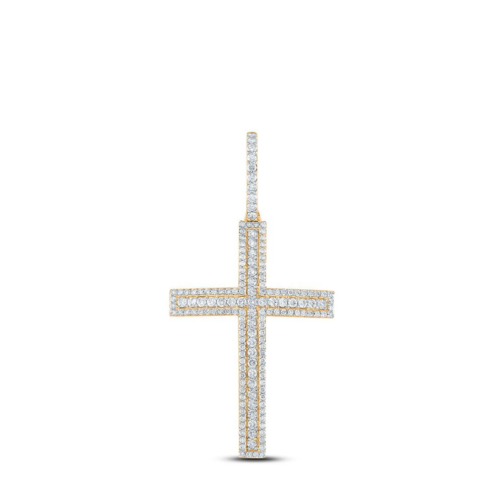 10kt Yellow Gold Men's Round Diamond Cross Charm Pendant - 4 Cttw | Splendid Jewellery - Splendid Jewellery