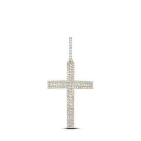 10kt Yellow Gold Men's Round Diamond Cross Charm Pendant - 4 Cttw | Splendid Jewellery - Splendid Jewellery