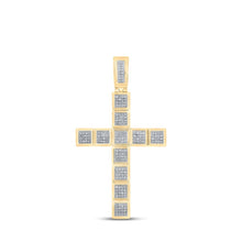 Load image into Gallery viewer, 10kt Yellow Gold Men's Round Diamond Cross Charm Pendant 5/8 Cttw - A Dazzling Symbol of Faith and Style - Splendid Jewellery