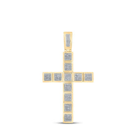 10kt Yellow Gold Men's Round Diamond Cross Charm Pendant 5/8 Cttw - A Dazzling Symbol of Faith and Style - Splendid Jewellery