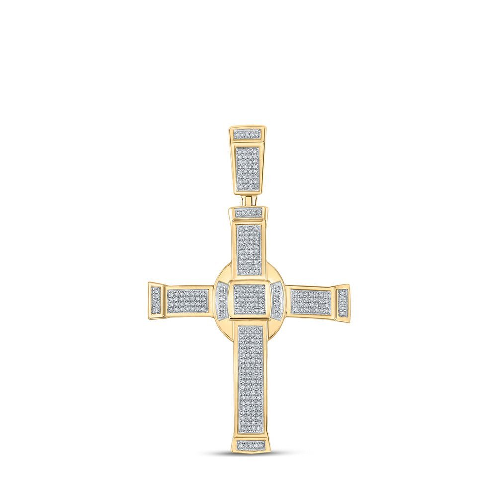10kt Yellow Gold Men's Round Diamond Cross Charm Pendant - 7/8 Cttw - Splendid Jewellery - Splendid Jewellery